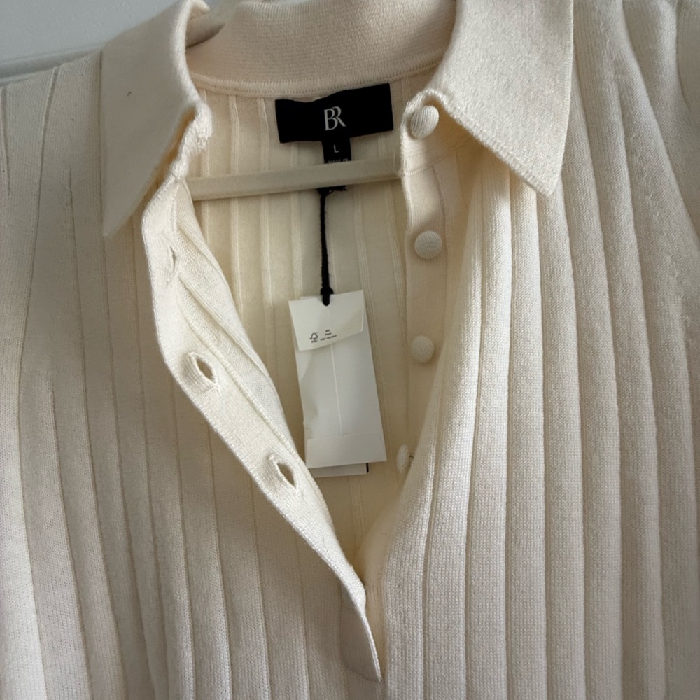 Banana Republic Cream Ribbed Long-Sleeve Polo Sweater - Picture 2 of 3